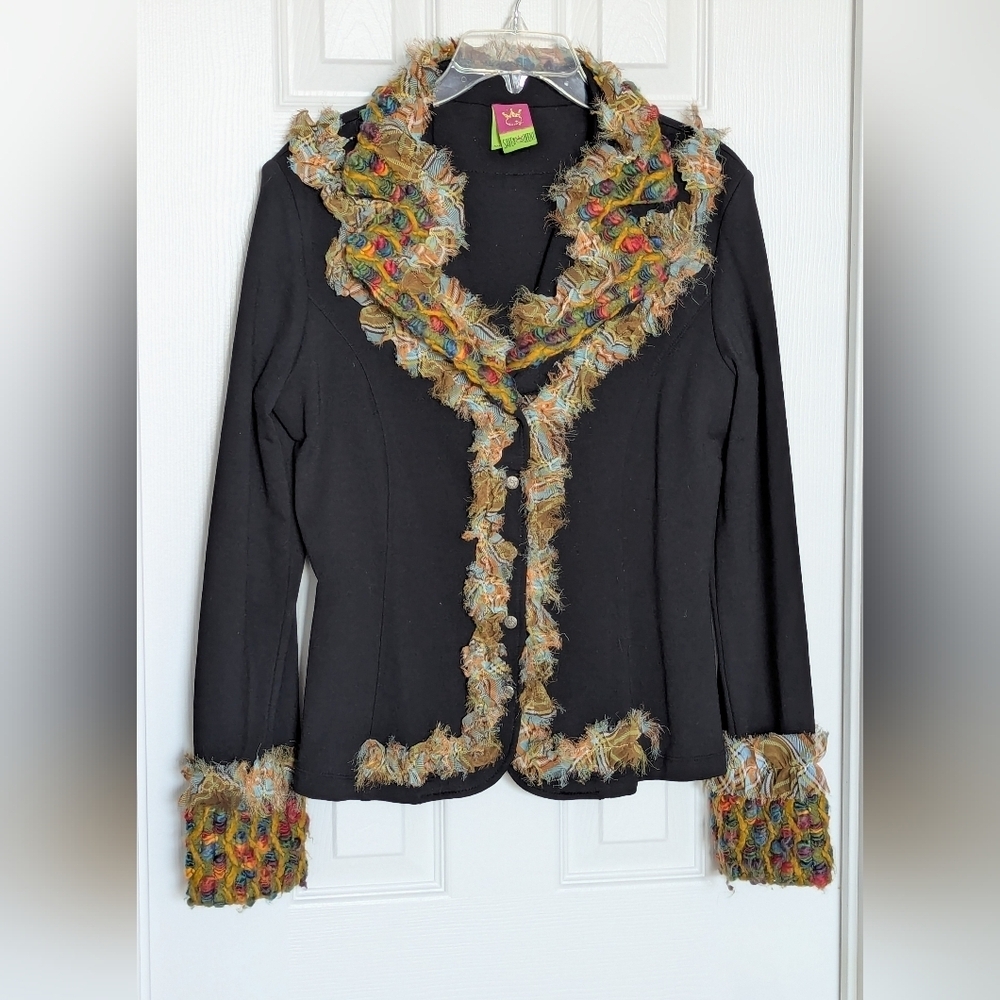 Save The Queen Black Blazer/Jacket w/Multicolored Textures & Graphics